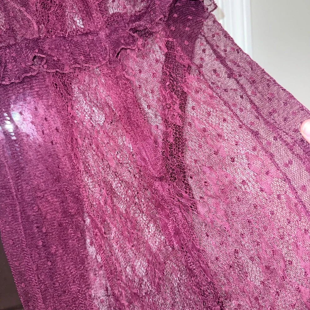 Pieces Burgundy Lace Sheer Mini‎ Dress Womens M
